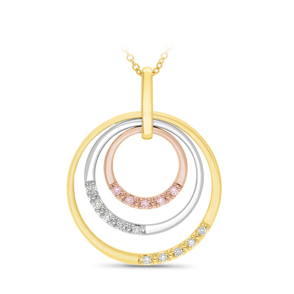 9ct Yellow, Rose and White Gold Pink Diamond and Diamond pendant