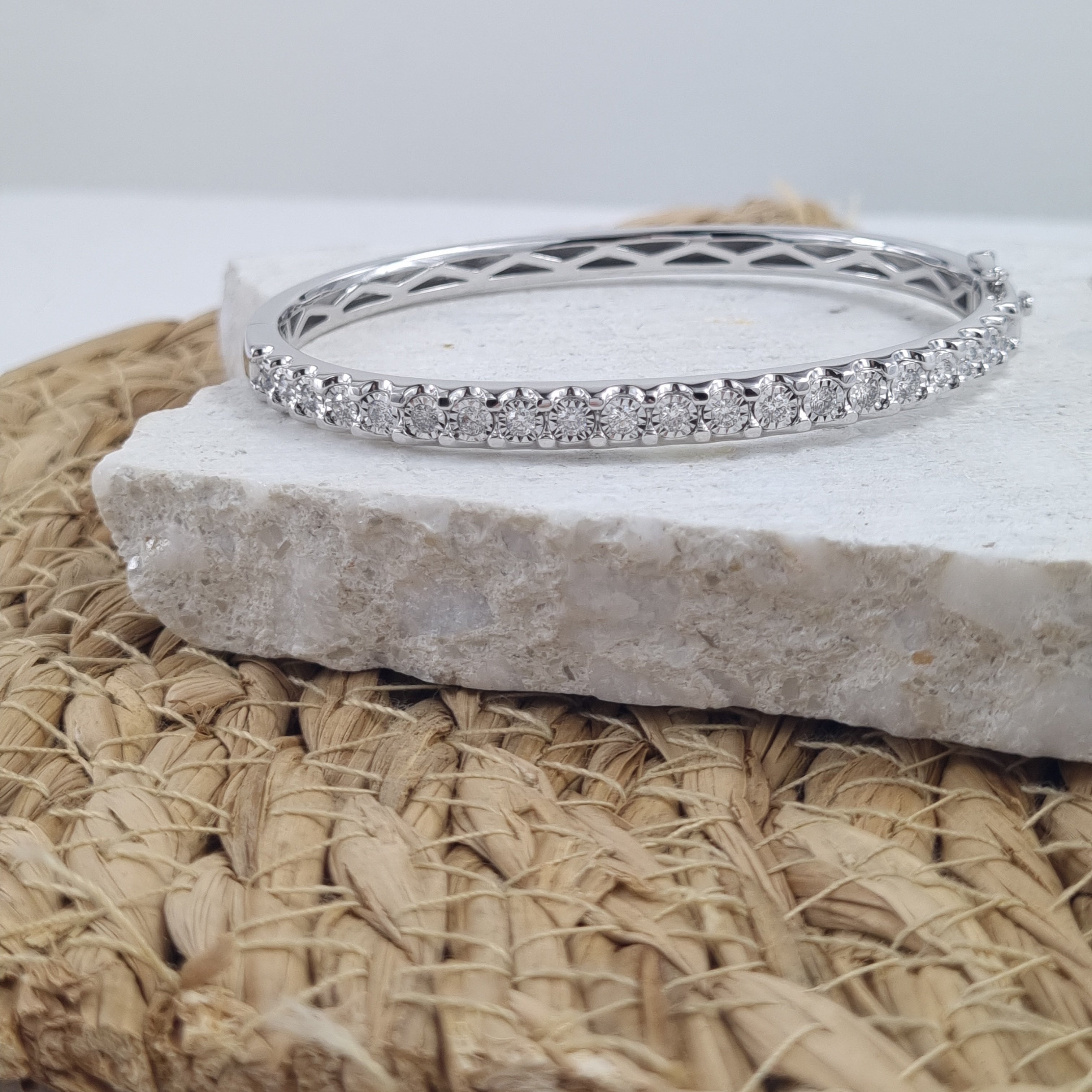 9ct White Gold Diamond Bangle, 0.90ct total