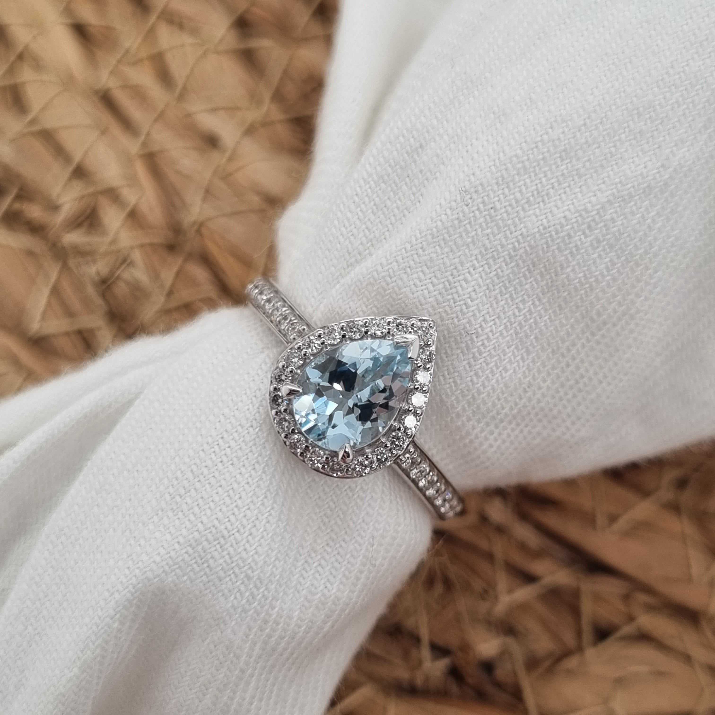 Aquamarine pear sale engagement ring